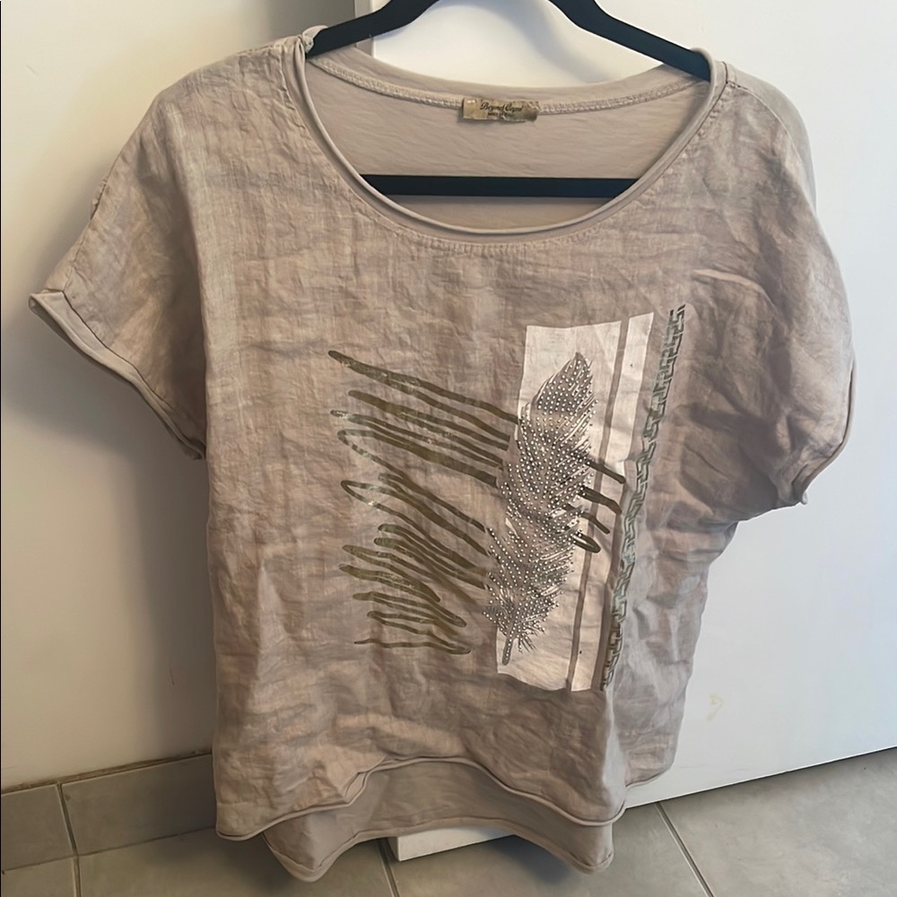 Tan Cream Boxy Graphic Short Sleeve Tee